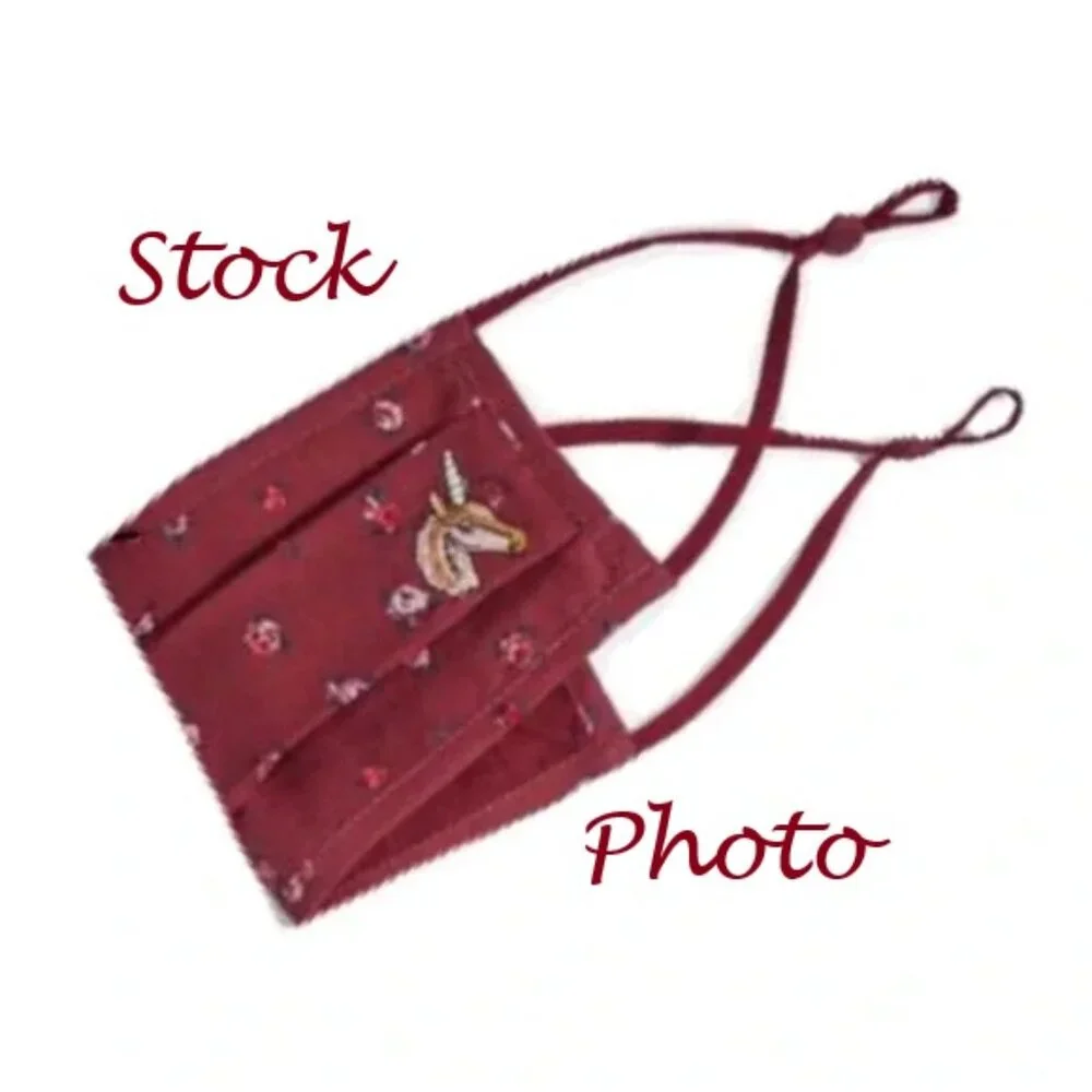 COACH BURGANDY UNICORN FACE MASK WITH VINTAGE ROSE PRINT